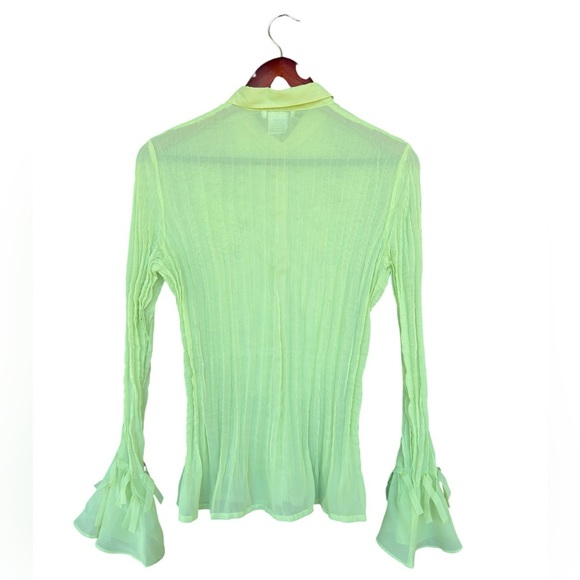 Vintage Y2K 90s Lime Green Mesh Blouse Bell Sleeves Medium Festival Fairy Whimsy - Picture 5 of 8